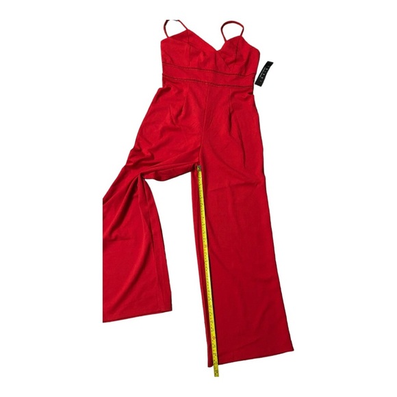 Trixxi Red spaghetti strap v-neck perforated waist jumpsuit size large new‎ - Picture 16 of 16